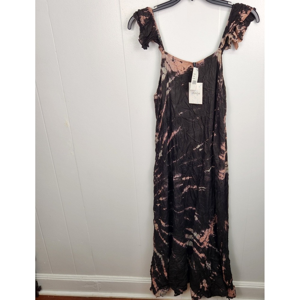 Raviya Tie Dye Crinkle Dress Size M Black Pink Boho Cover-Up Rayon India NWT